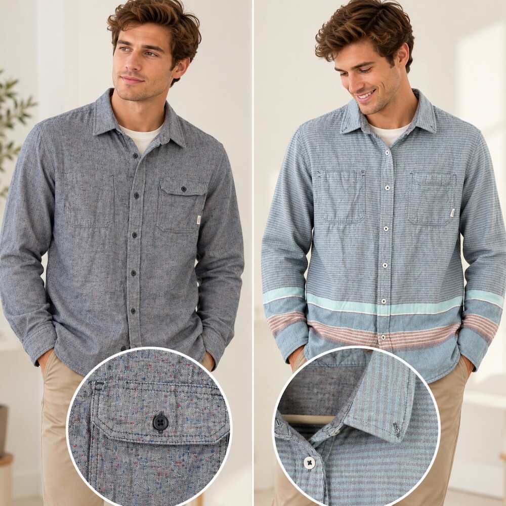 Vans Reversible Flannel Shirt Mens Small Long Sleeve Blue Chambray Stripe
